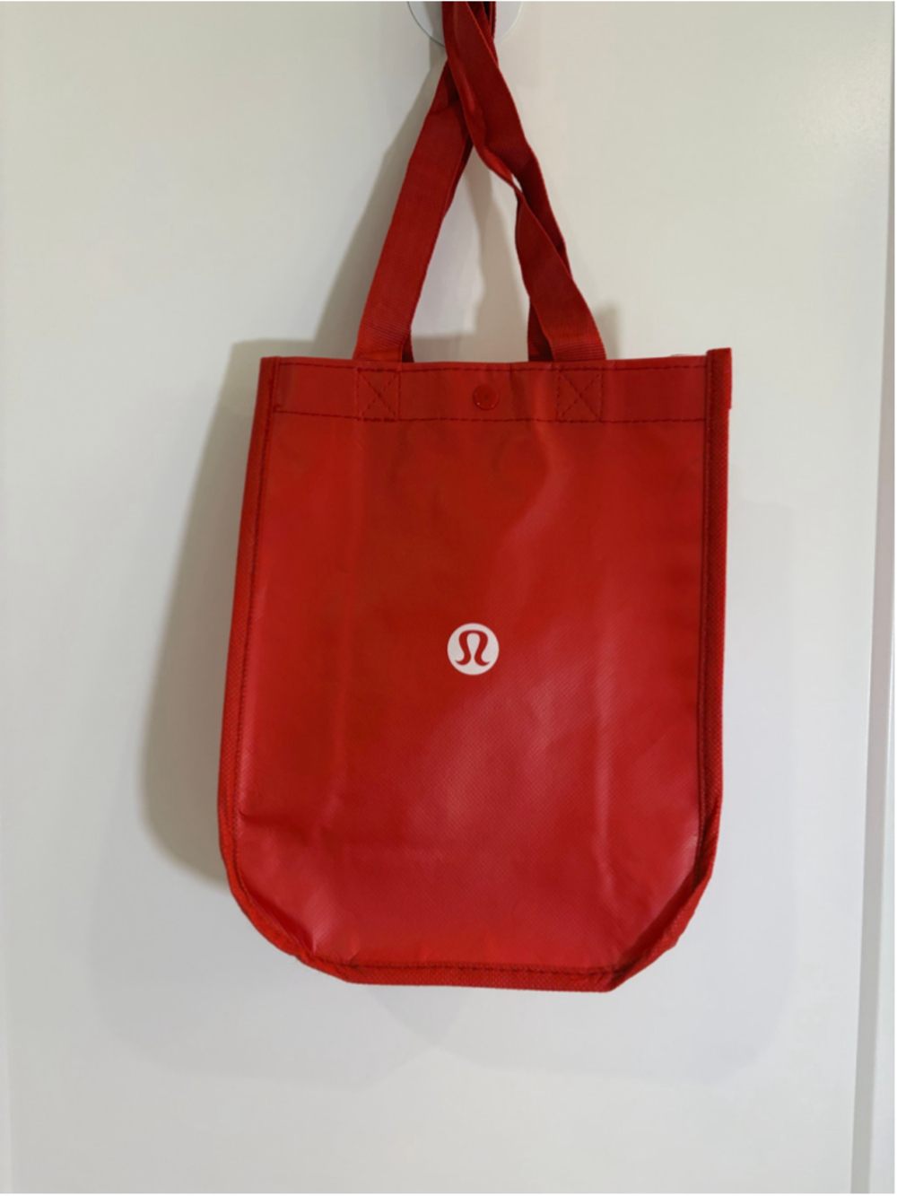 Lululemon Small Red Reusable Shopper Tote Bag Snap Closure Logo